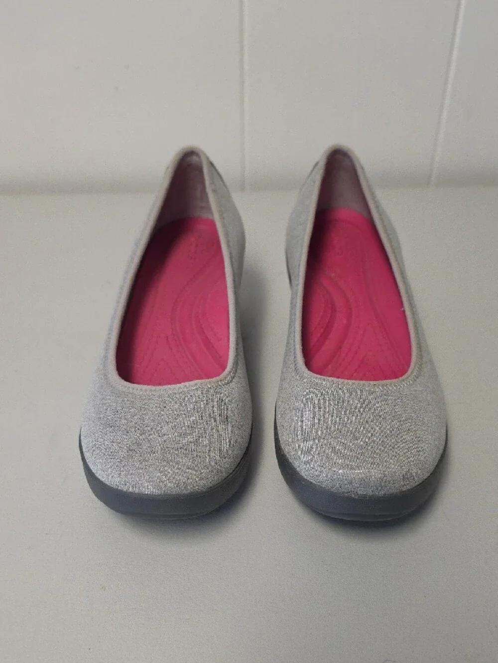 CROCS Light Gray Wedge Flats with Dark Gray Sole